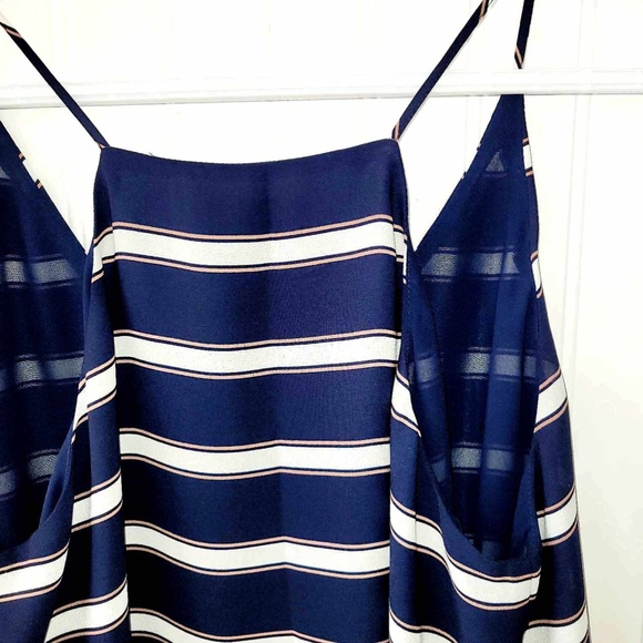 LOFT Lined Navy Pink Cream Stripes Flowy Spagetti Strap Camisole Top size Medium - Picture 5 of 8